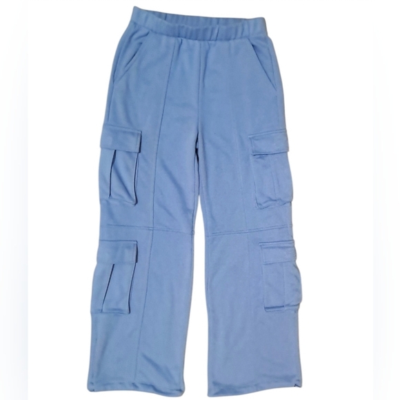 Lazy Sunday Women's Wide Leg Cargo Sweatpants - Light Blue Size S - Picture 1 of 11